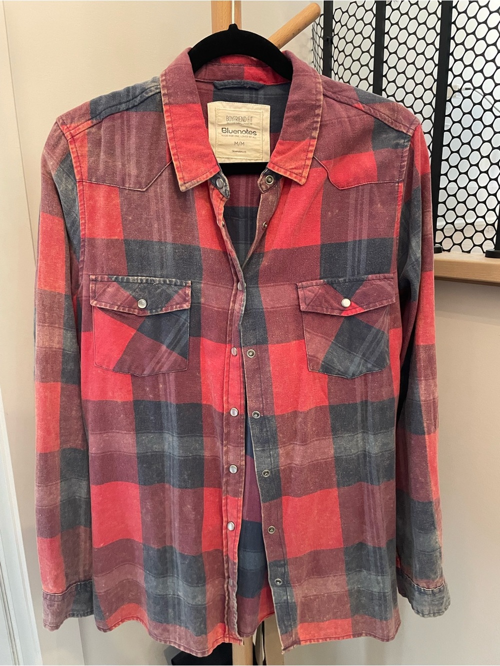 Red Plaid Button-Up Shirt